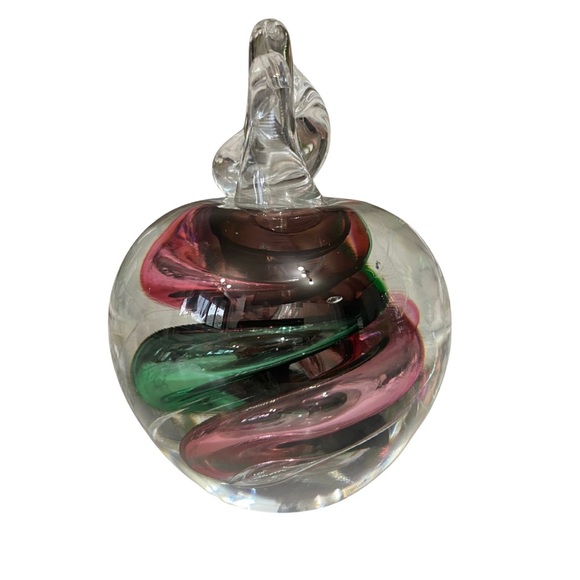 Marian Pyrcak Art Glass Apple – Green & Pink Paperweight Decor - Picture 3 of 11